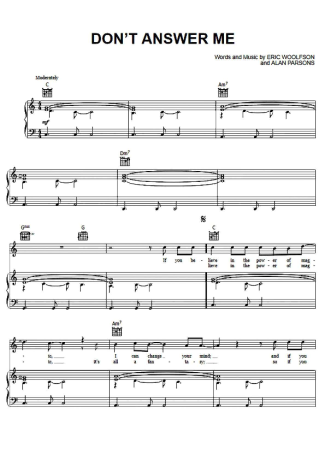 Alan Parsons Project  score for Piano