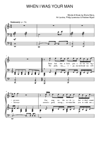 Bruno Mars When I Was Your Man score for Piano
