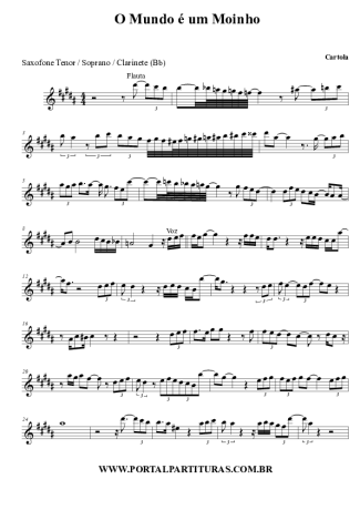 Cartola O Mundo É Um Moinho score for Tenor Saxophone Soprano (Bb)