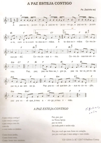 Catholic Church Music (Músicas Católicas) A Paz Esteja Contigo score for Keyboard