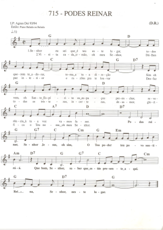 Catholic Church Music (Músicas Católicas) Podes Reinar score for Keyboard