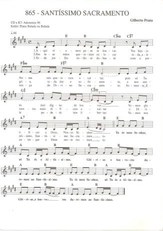 Catholic Church Music (Músicas Católicas) Santíssimo Sacramento score for Keyboard
