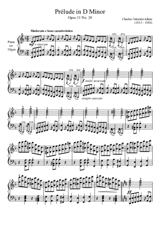 Charles Valentin Alkan Prelude Opus 31 No. 20 In D Minor score for Piano