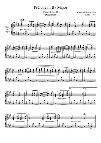 Charles Valentin Alkan Prelude Opus 31 No. 21 In B Major score for Piano