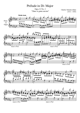 Charles Valentin Alkan Prelude Opus 31 No. 3 In D Major score for Piano