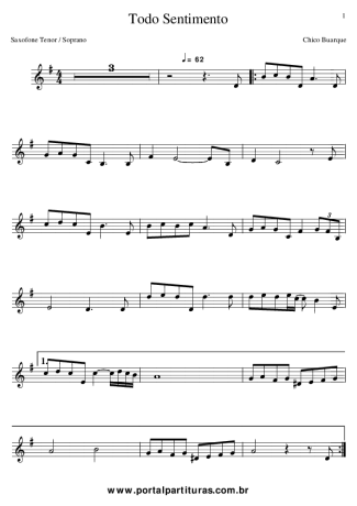 Chico Buarque Todo Sentimento score for Tenor Saxophone Soprano (Bb)