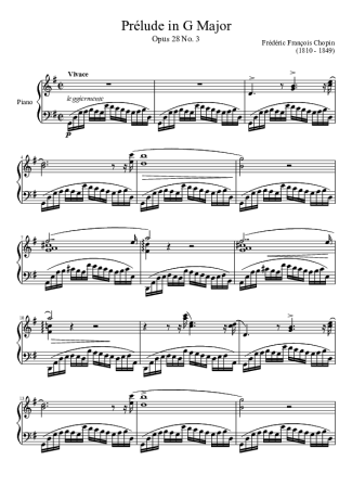 Chopin Prelude Opus 28 No. 03 In G Major score for Piano