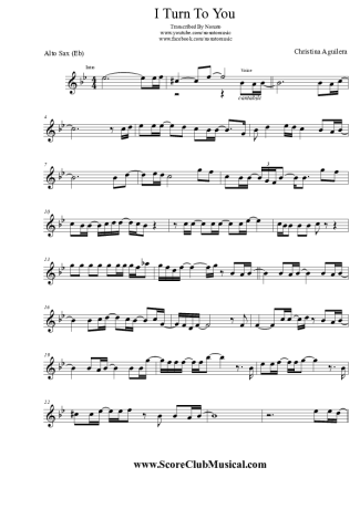 Christina Aguilera I Turn To You score for Alto Saxophone