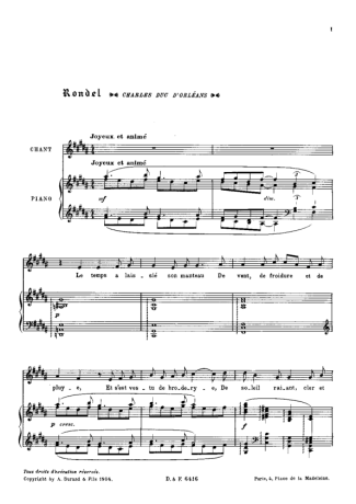 Claude Debussy 3 Chansons De France score for Piano