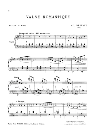 Claude Debussy Valse Romantique score for Piano