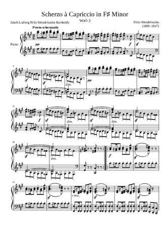 Felix Mendelssohn Scherzo  Capriccio WoO 3 In F Minor score for Piano