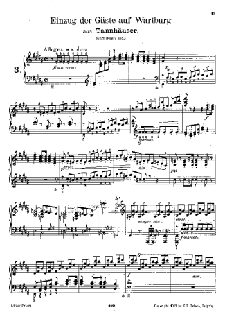 Franz Liszt 2 Stücke Aus Tannhäuser Und Lohengrin S.445 score for Piano