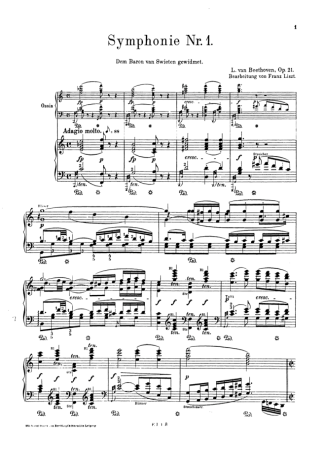 Franz Liszt Beethoven Symphonie 1 S.464 score for Piano