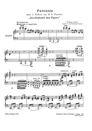 Franz Liszt Fantasie Über Themen Aus Mozarts Figaro Und Don Giovanni S.697 score for Piano