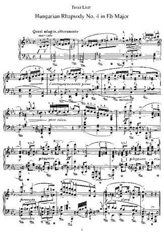 Franz Liszt Hungarian Rhapsody No.04 score for Piano