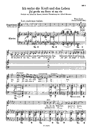 Franz Liszt J Ai Perdu Ma Force Et Ma Vie S.327 score for Piano