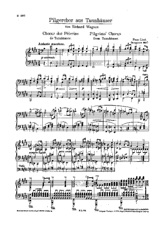 Franz Liszt Pilgerchor Aus Tannhäuser S.443 score for Piano