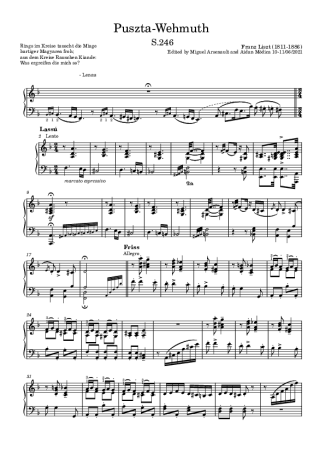 Franz Liszt Puszta Wehmut  A Puszta Keserve S.246 score for Piano