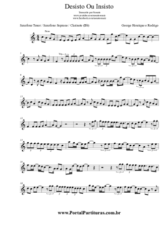 George Henrique e Rodrigo Desisto Ou Insisto score for Tenor Saxophone Soprano (Bb)