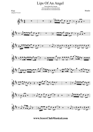 Hinder Lips Of An Angel score for Flute