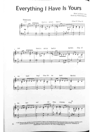 Jazz Standard Everything I Have Is Yours score for Piano
