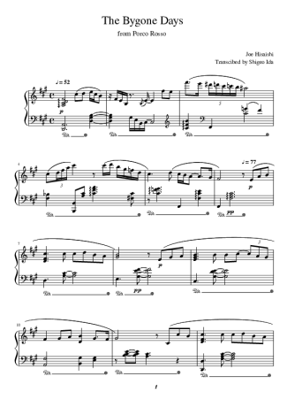 Joe Hisaishi The Bygone Days score for Piano