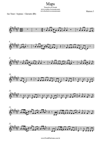 Maroon 5 Maps score for Tenor Saxophone Soprano (Bb)