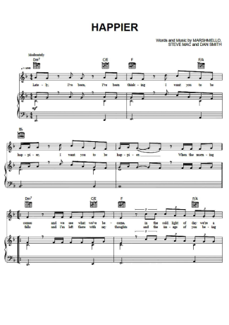 Marshmello Ft. Bastille Happier score for Piano