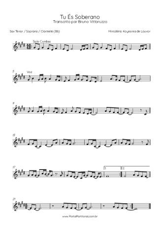 Ministério Koinonya de Louvor Tu És Soberano score for Clarinet (Bb)
