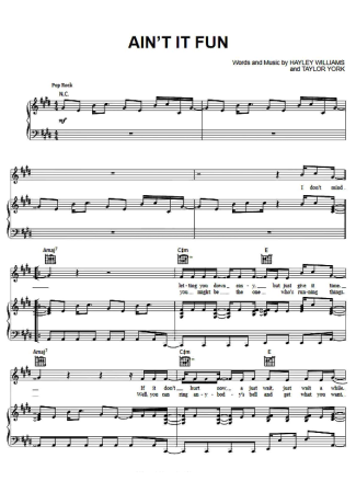 Paramore Ain´t It Fun score for Piano