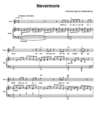 Queen Nevermore score for Piano