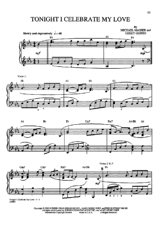 Roberta Flack Tonight I Celebrate My Love score for Piano