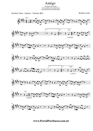 Roberto Carlos Amigo score for Tenor Saxophone Soprano (Bb)