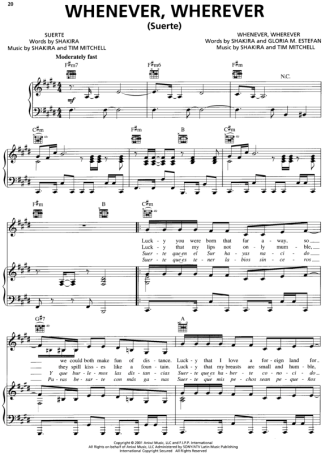 Shakira  score for Piano
