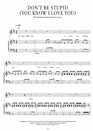 Shania Twain Dont Be Stupid (You Know I Love You) score for Piano
