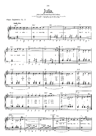 The Beatles Julia score for Piano