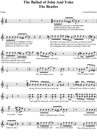 The Beatles The Ballad of John and Yoko score for Violin