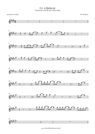 The Monkees I´m A Believer score for Alto Saxophone