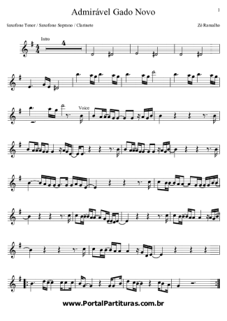 Zé Ramalho  score for Tenor Saxophone Soprano (Bb)