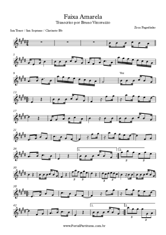 Zeca Pagodinho Faixa Amarela score for Tenor Saxophone Soprano (Bb)