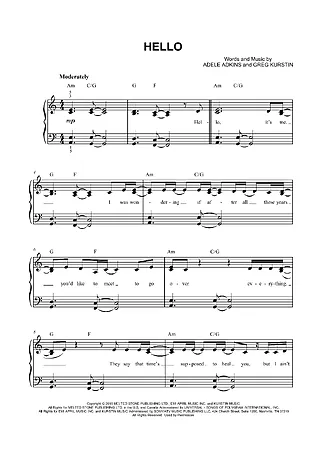 Hello - Adele | ピアノ用の楽譜 | PDFダウンロード