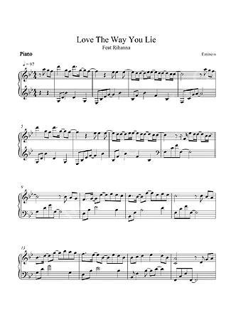 692 Partitura -  Love The Way You Lie (Feat Rihanna) - Piano