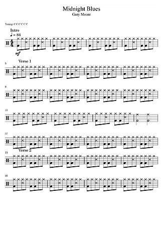 Midnight Blues - Gary Moore | 鼓的乐谱 | PDF下载