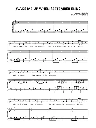 1512 Partitura -  Wake Me Up When September Ends - Piano