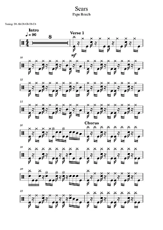 Scars - Papa Roach | 鼓的乐谱 | PDF下载