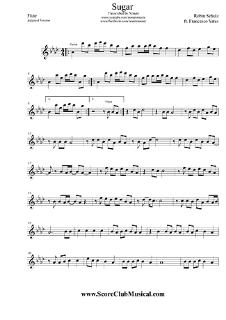 Sugar - Robin Schulz | Partitura para Flauta Traversera | Descarga en PDF