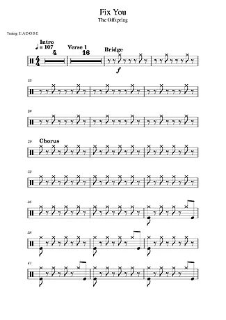 41307 Partitura - Fix You - Bateria