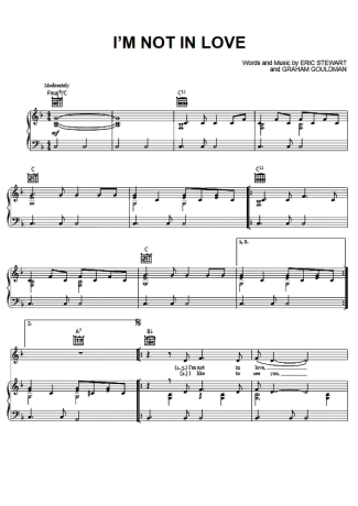 10cc Im Not In Love score for Piano