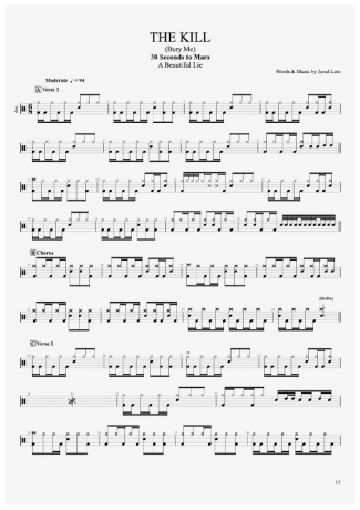 30 Seconds to Mars The Kill (Bury Me) score for Drums