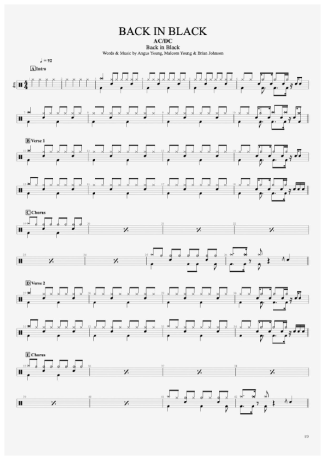 AC/DC Back In Black score for Drums